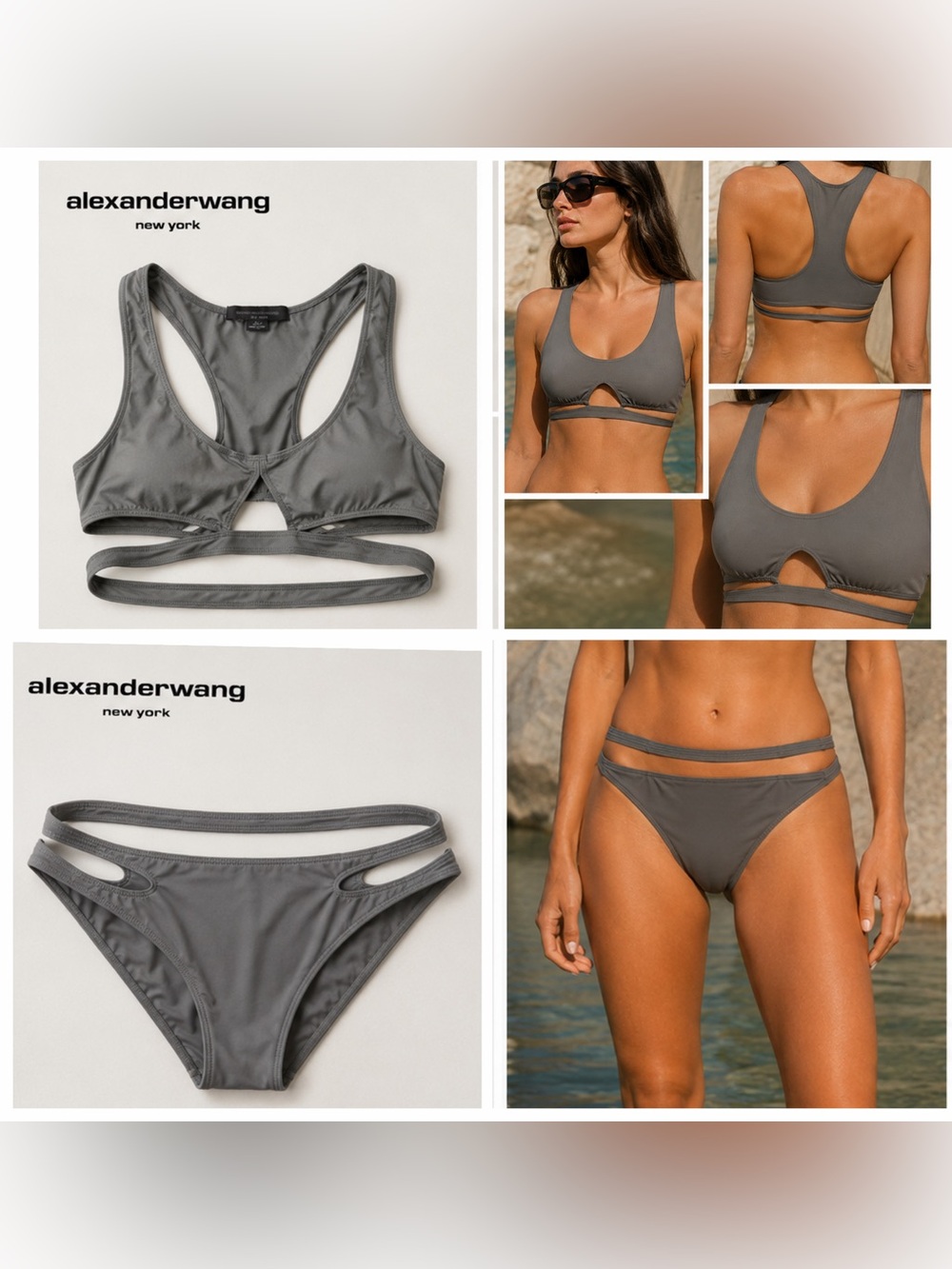 Alexander Wang Gunmetal Gray Strappy Designer Cutout Bikini Set Women’s Small